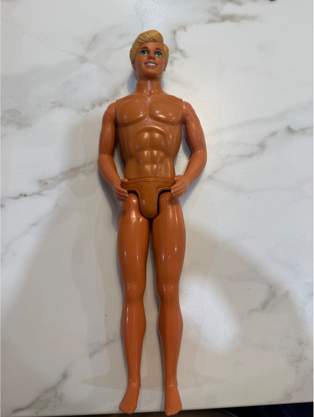Vintage Mattel Ken Doll Molded Blonde Hair Blue Eyes Swim Briefs Tan Body